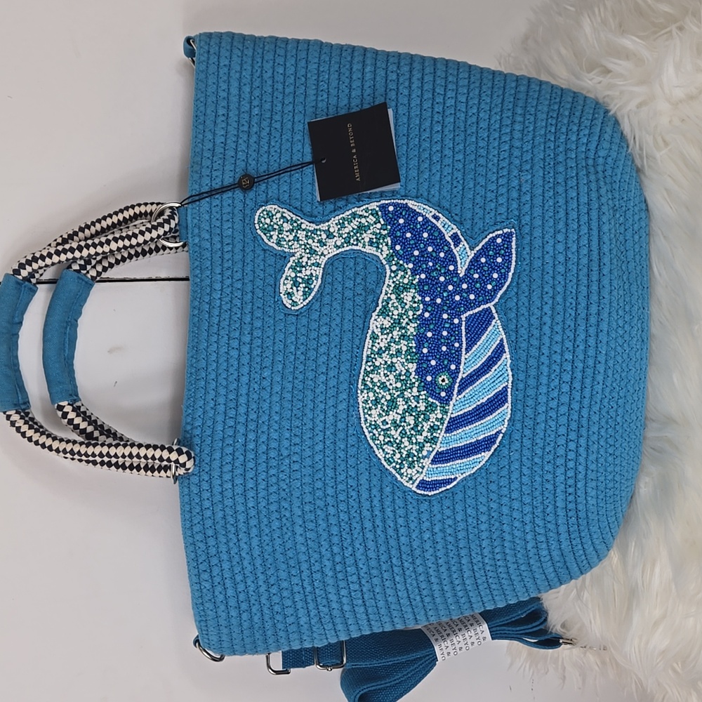 America And Beyond Blue Whale Beaded Tote Bag.